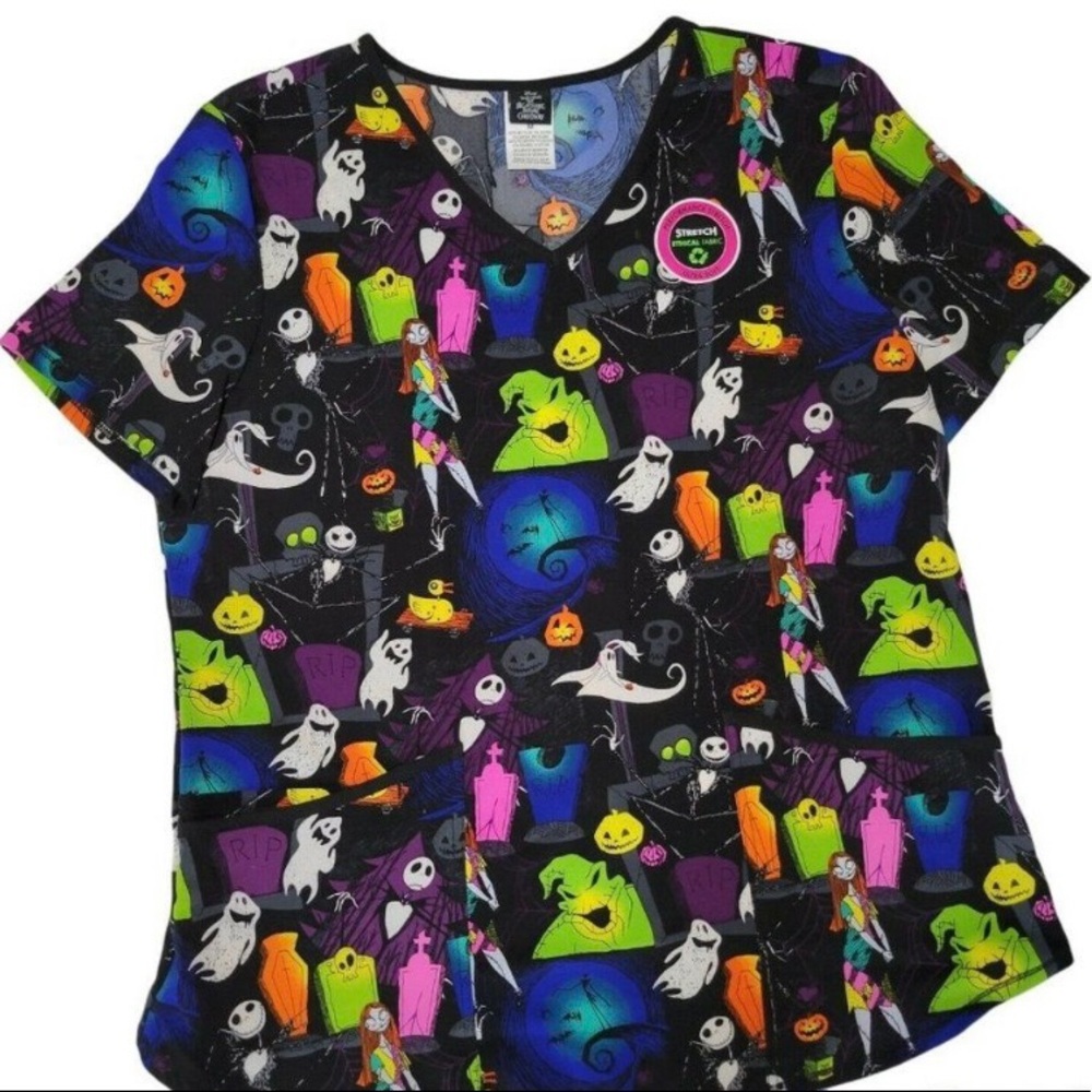 Disney Nightmare Before Christmas Scrub Top
Womens Size XXL Jack Sally V Neck